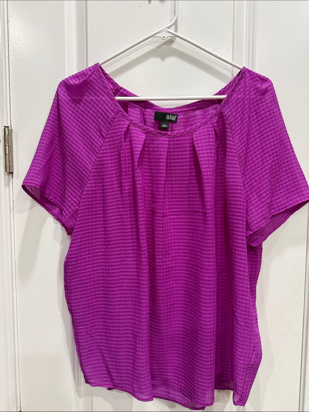 a.n.a Magenta Striped Short Sleeve Blouse